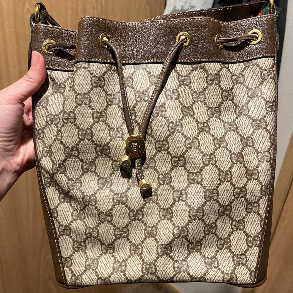Gucci Tan and Brown Monogram Shoulder Bag